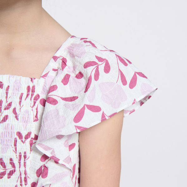 فستان مطبوع واسع وردي اللون للفتيات